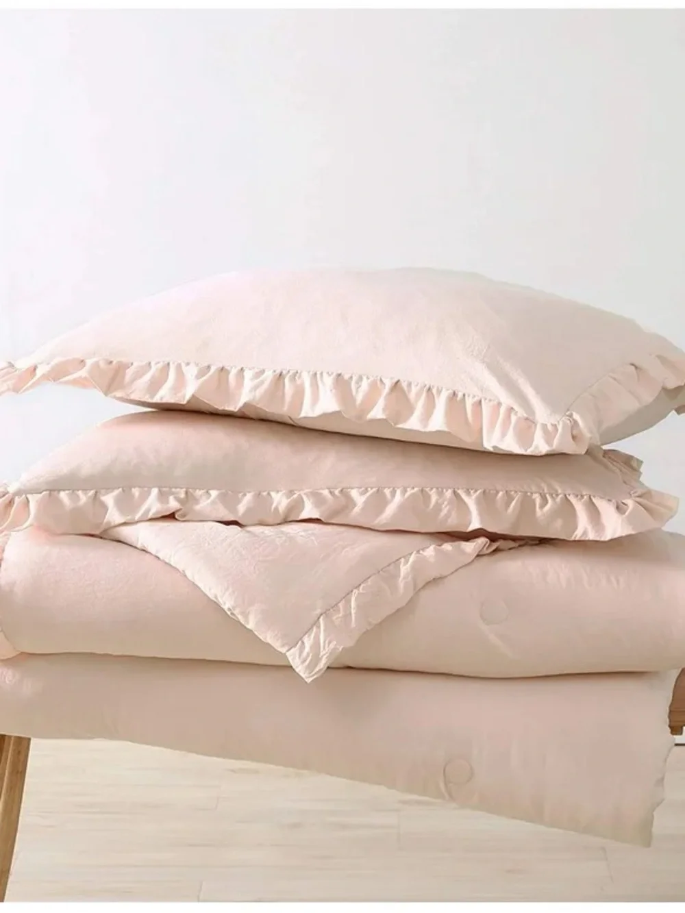 Soft Ruffle oversized queen 3 piece Comforter Set in Blush Pink